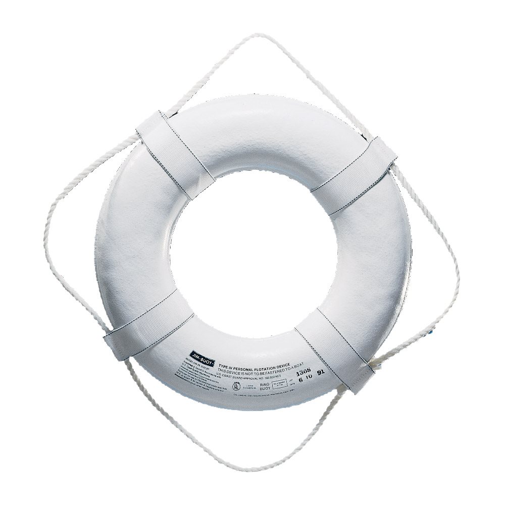 USCG Approved Ring Buoy with Straps, White, 20"