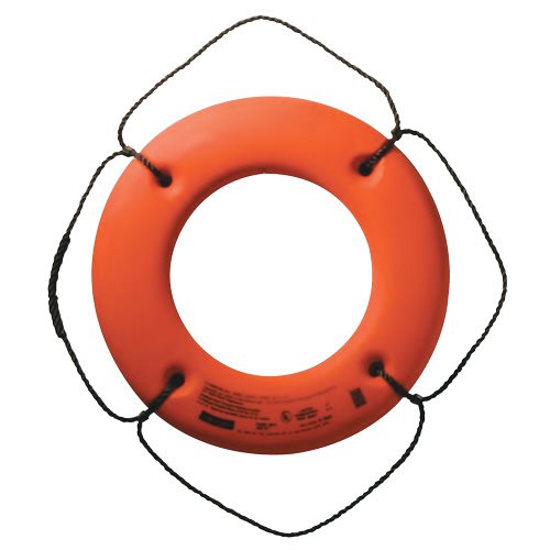 USCG Approved Hard Shell Ring Buoy, Orange, 20"