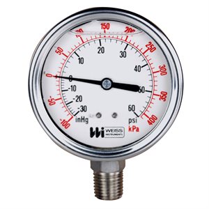 Weiss Liquid Filled Compound Gauge, 2.5" Bronze Case, 30" HG to 60 PSI