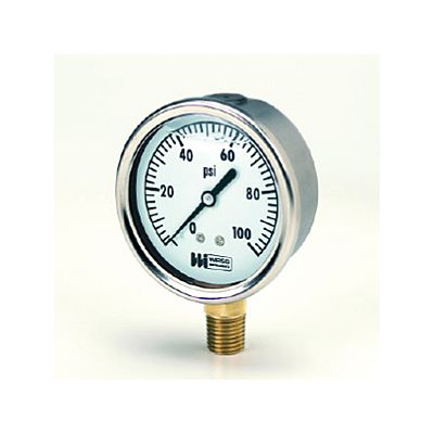 Weiss Liquid Filled Pressure Gauge, 2.5" Stainless Steel Case, 0-60 PSI