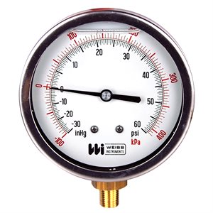 Weiss Liquid Filled Compound Gauge, 4" Bronze Case, 30" HG to 60 PSI