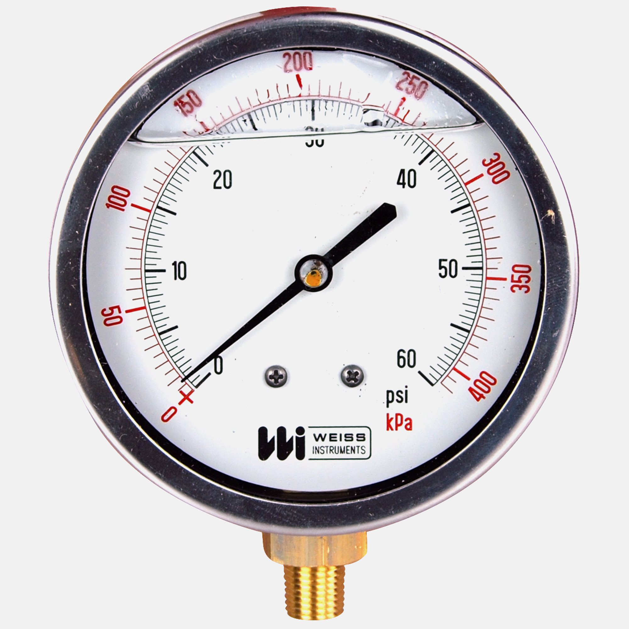 Weiss Liquid Filled Pressure Gauge, 4" Bronze Case, 0-60 PSI