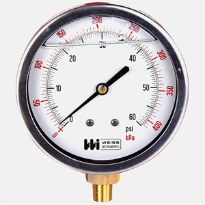 Weiss Liquid Filled Pressure Gauge, 4" Bronze Case, 0-60 PSI