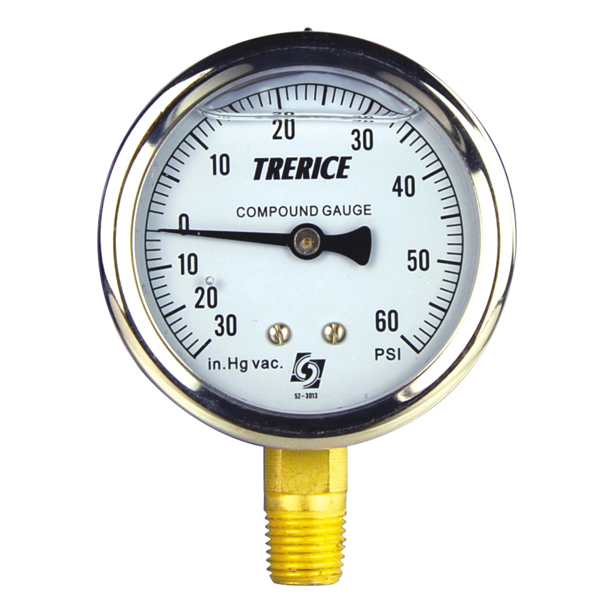 Trerice Liquid Filled Compound Gauge, 2.5", 30" Hg to 60 PSI