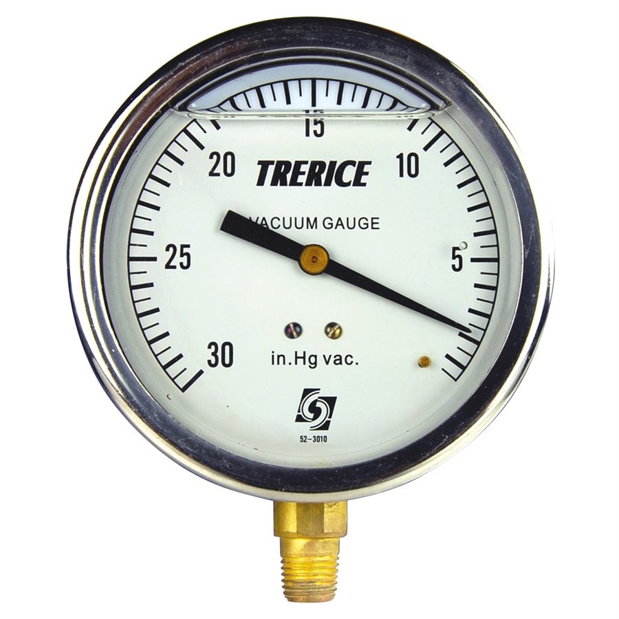 Trerice Liquid Filled Vacuum Gauge, 4", 30" to 0 Hg