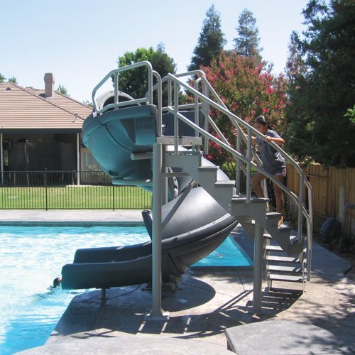 Vortex Slide - Closed Flume, Staircase, Gray Granite