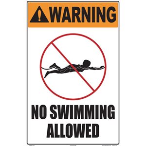 Sign - Warning No Swimming Allowed 12" x 18"