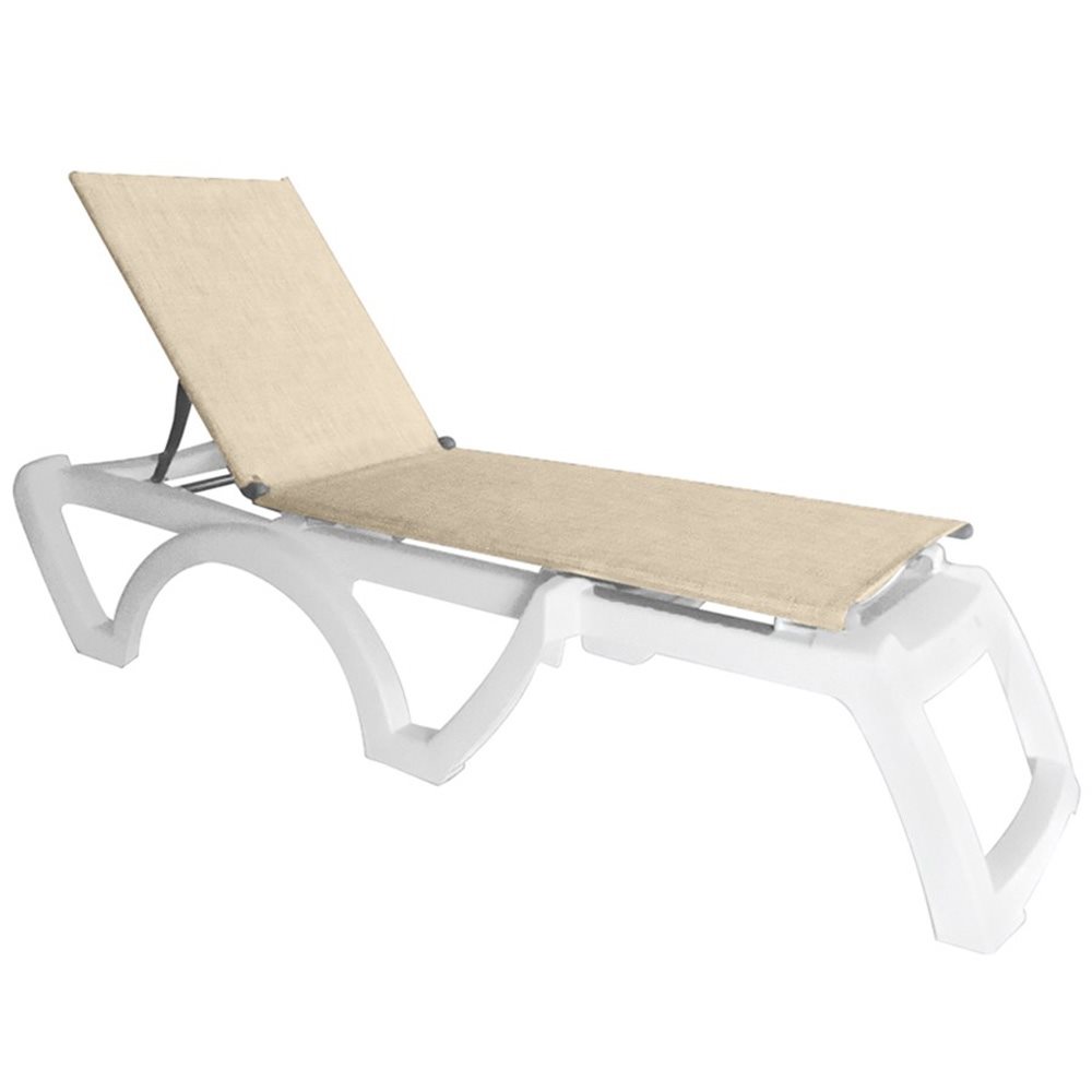 Jamaica Adjustable Sling Chaise, White Frame, Straw Sling, Case of 2