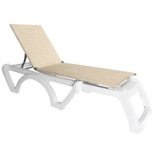 Jamaica Adjustable Sling Chaise, White Frame, Straw Sling, Case of 16