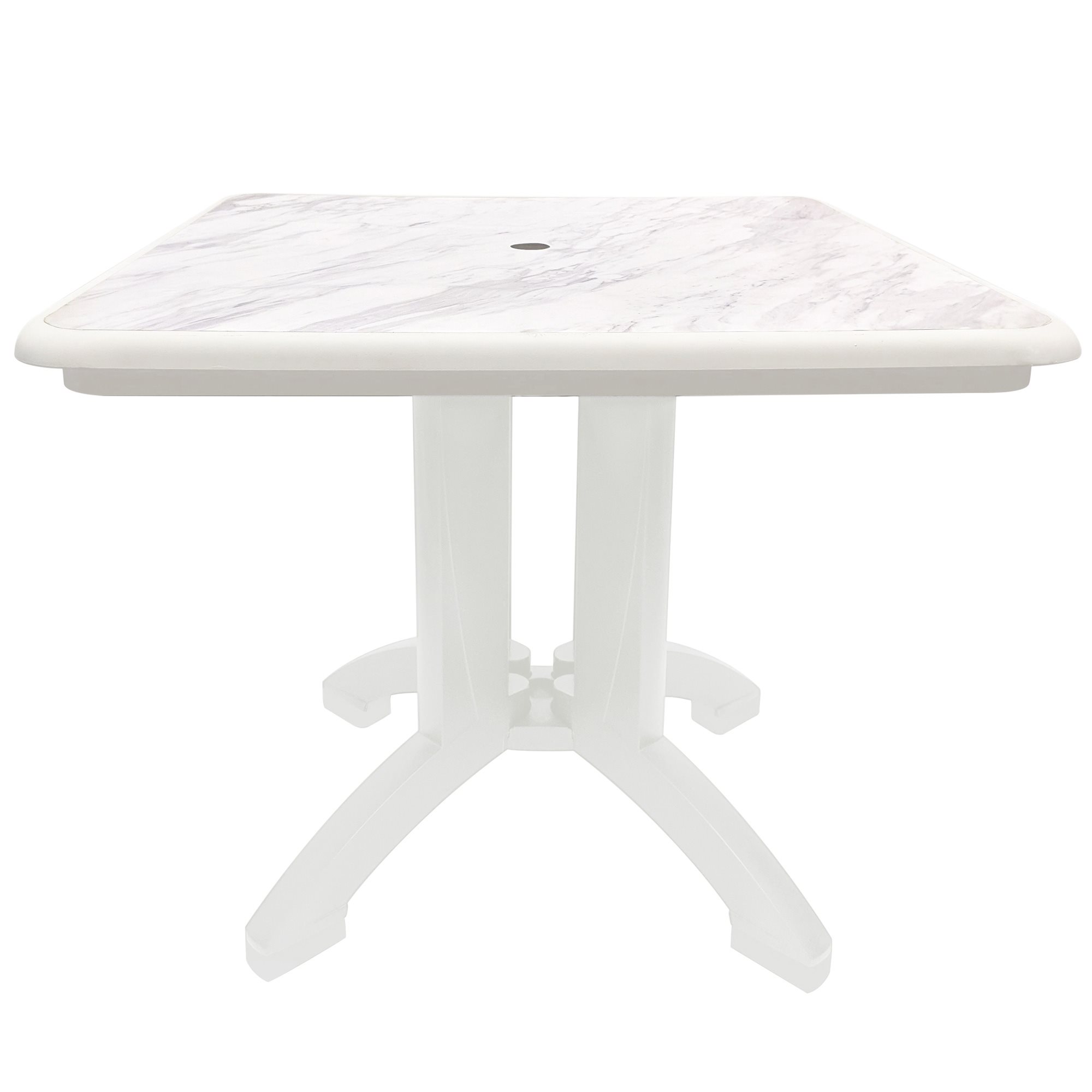 Aquaba Table, 32" Square, White Marble / White