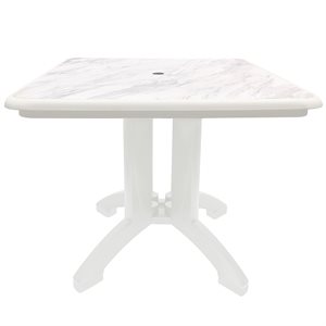Aquaba Table, 32" Square, White Marble / White