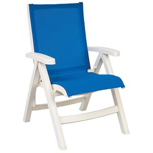 Jamaica Beach Midback Folding Sling Chair, White Frame, Blue, Case of 2