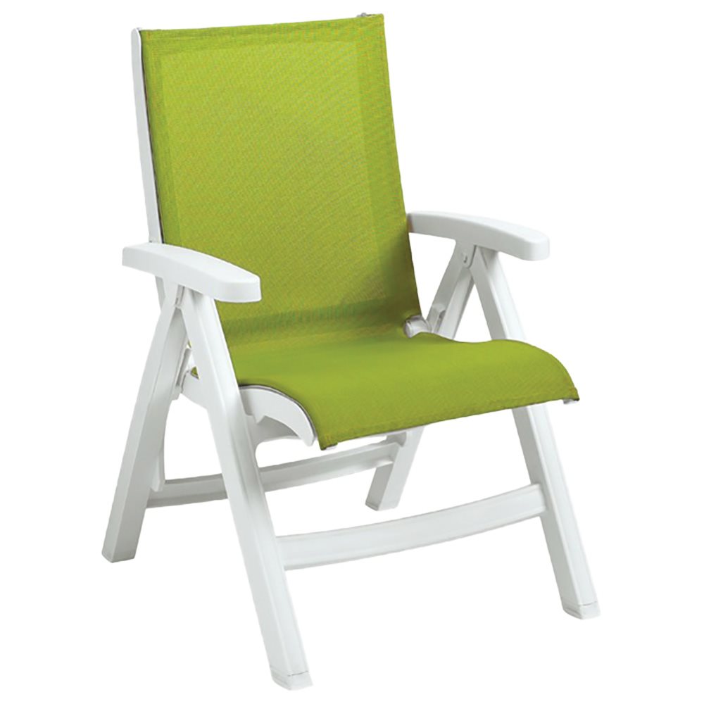 Jamaica Beach Midback Folding Sling Chair, White Frame, Fern Green Case of 2
