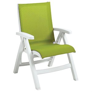 Jamaica Beach Midback Folding Sling Chair, White Frame, Fern Green Case of 2