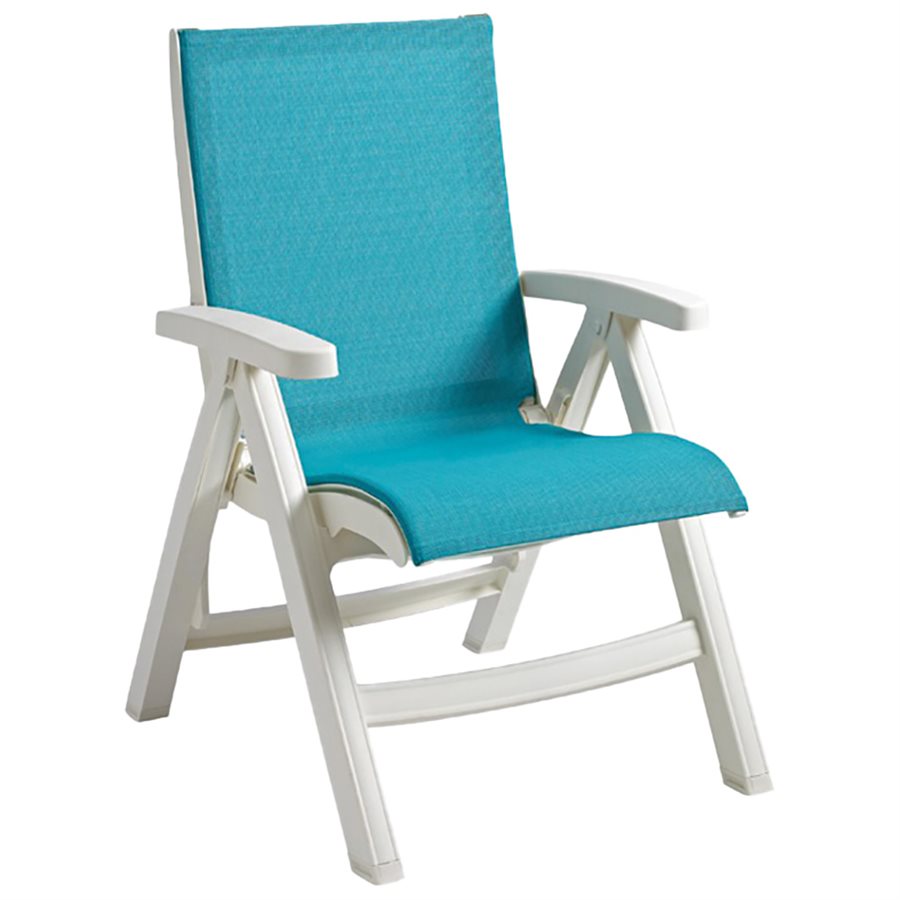 Jamaica Beach Midback Folding Sling Chair, White Frame, Turquoise Case of 2