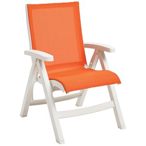 Jamaica Beach Midback Folding Sling Chair, White Frame, Orange Case of 2
