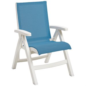 Jamaica Beach Midback Folding Sling Chair, White Frame, Sky Blue Case of 2