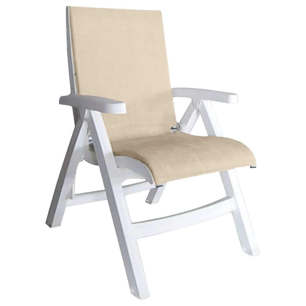 Jamaica Beach Midback Folding Sling Chair, White Frame, Straw Case of 2