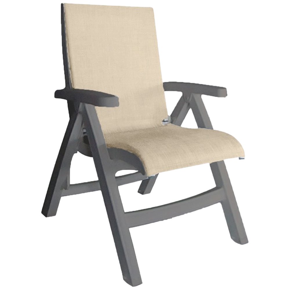 Jamaica Beach Midback Folding Sling Chair, French Taupe Frame, Straw