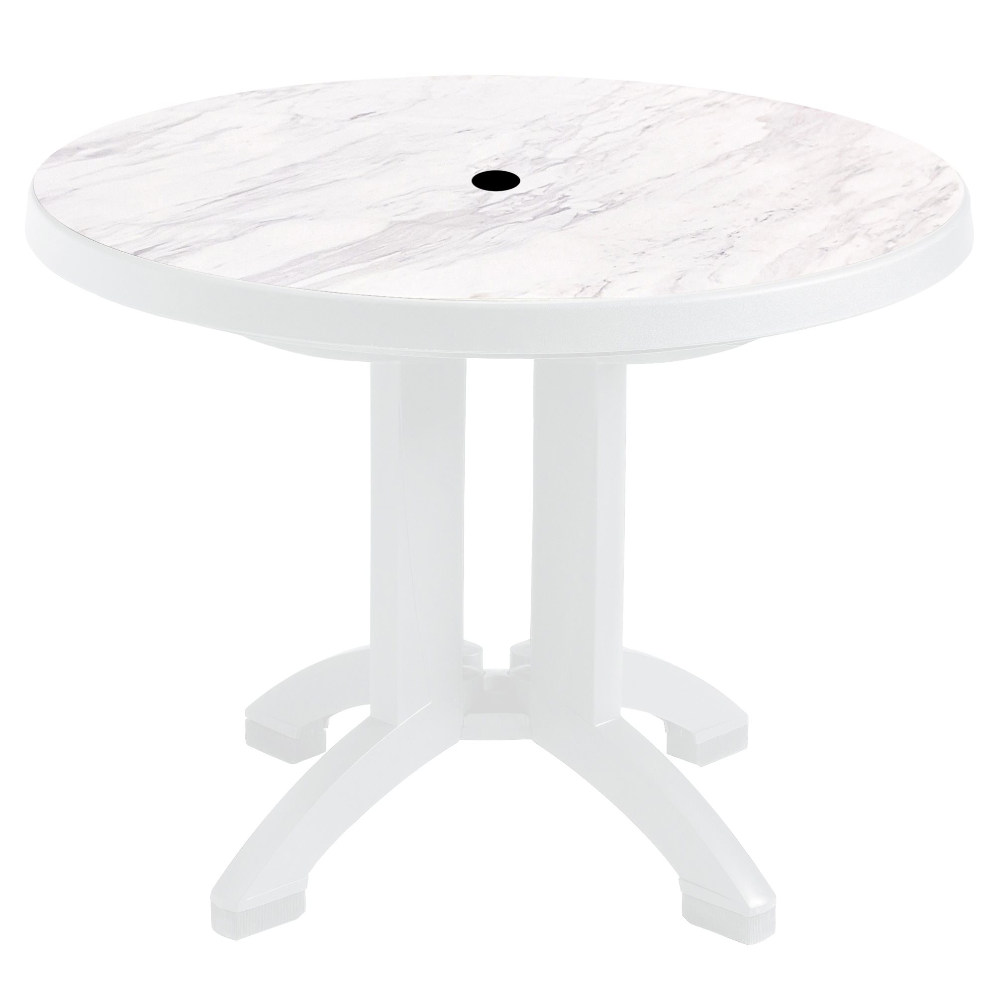 Aquaba Table, 38" Round, White Marble / White