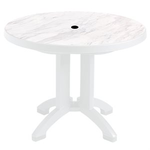Aquaba Table, 38" Round, White Marble / White