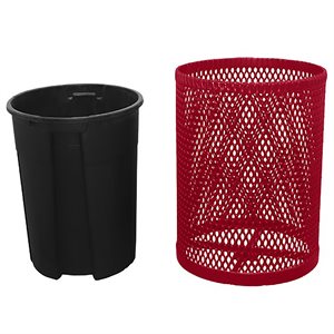 Premier Polysteel Round Trash Receptacle, Free Standing, 32 Gallon
