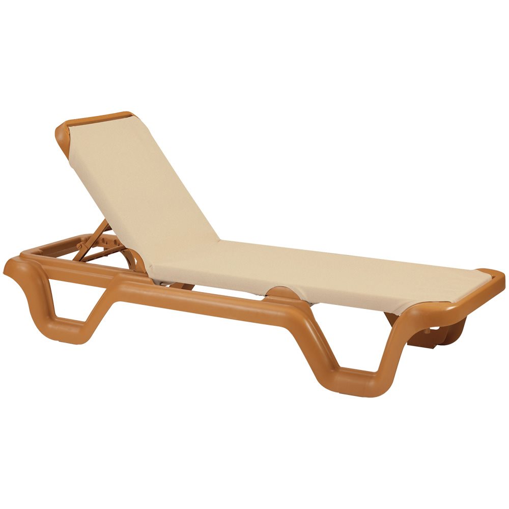 Marina Sling Chaise, Teakwood Frame, Khaki Sling, Case of 2